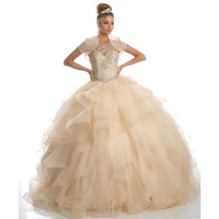 Sweetheart High Neckline and A Ruffled Tulle Ball Gown
