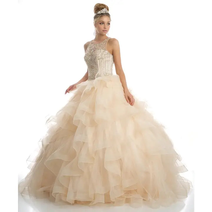 Sweetheart High Neckline and A Ruffled Tulle Ball Gown