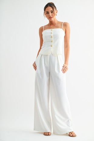 Button Front Top & Wide Leg Pant Set