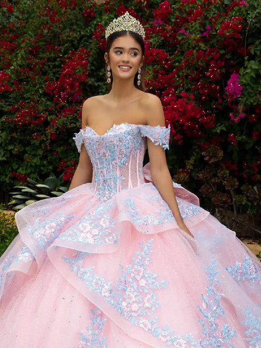 Embellished Detachable Back Bow Dress with Matching Ruffle Zipper Overdress