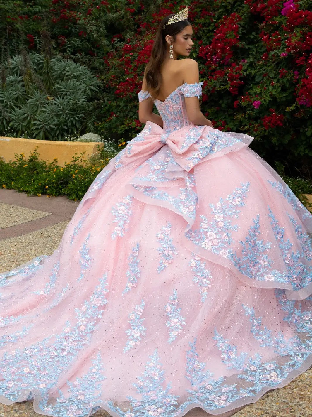 Embellished Detachable Back Bow Dress with Matching Ruffle Zipper Overdress