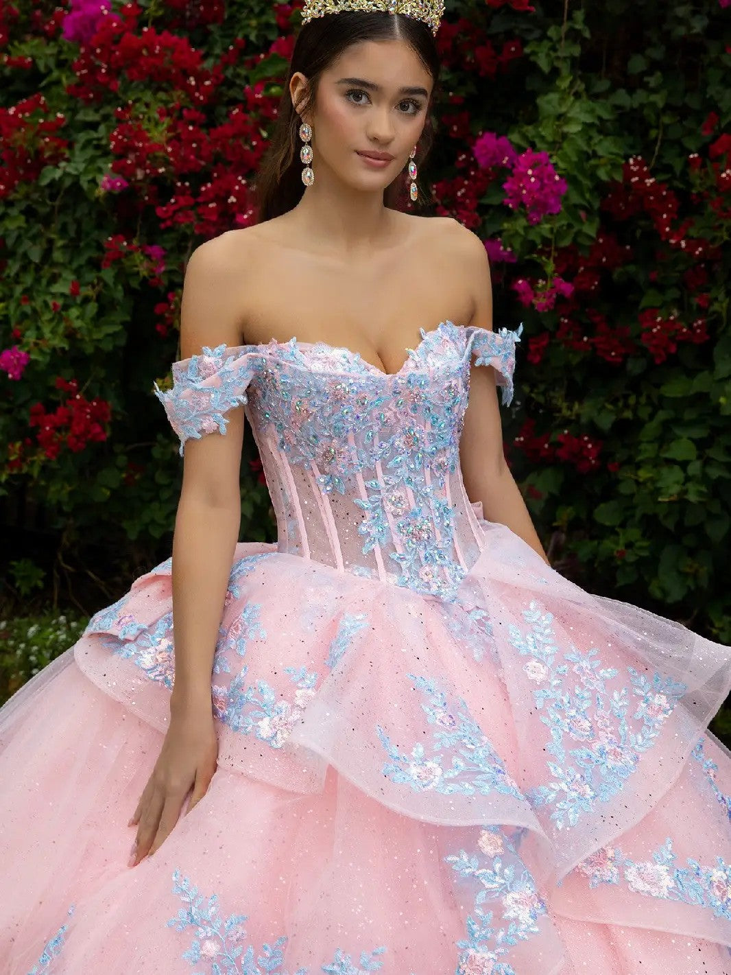 Embellished Detachable Back Bow Dress with Matching Ruffle Zipper Overdress