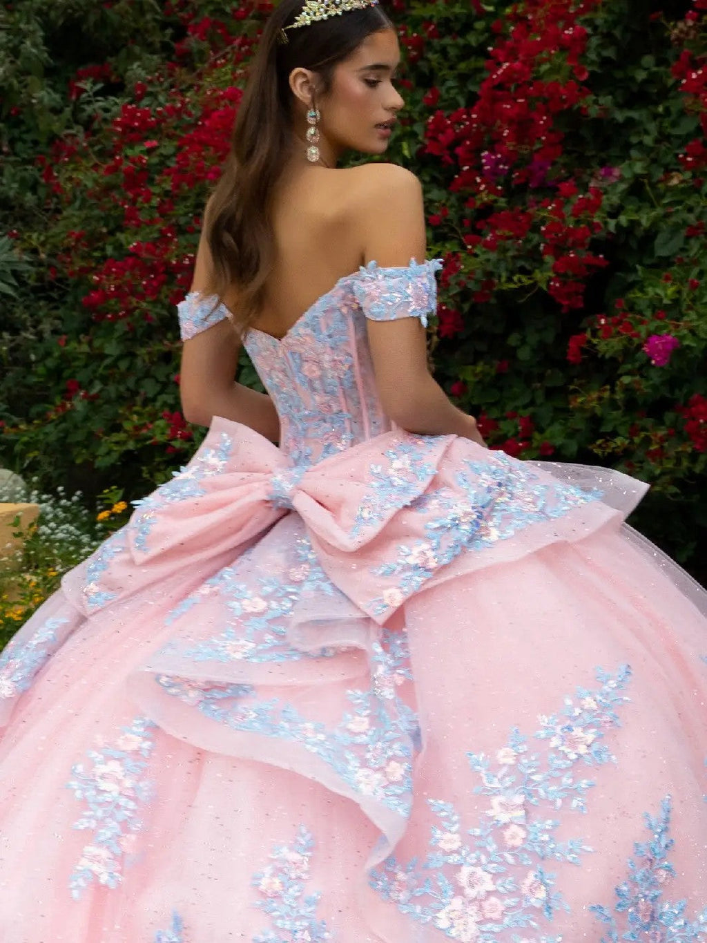 Embellished Detachable Back Bow Dress with Matching Ruffle Zipper Overdress