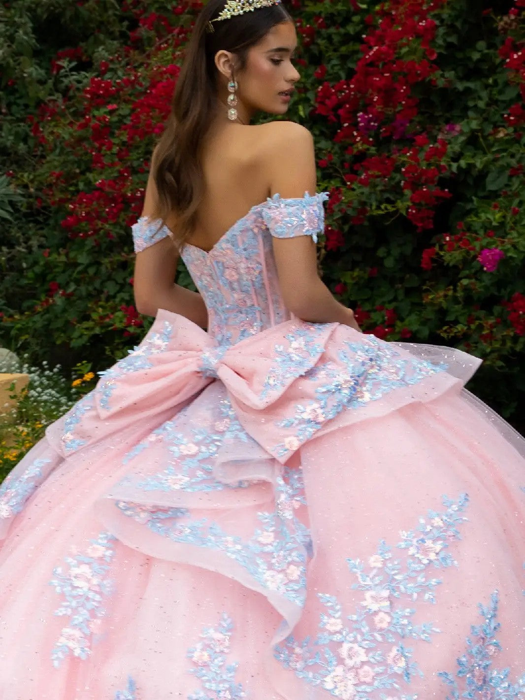 Embellished Detachable Back Bow Dress with Matching Ruffle Zipper Overdress