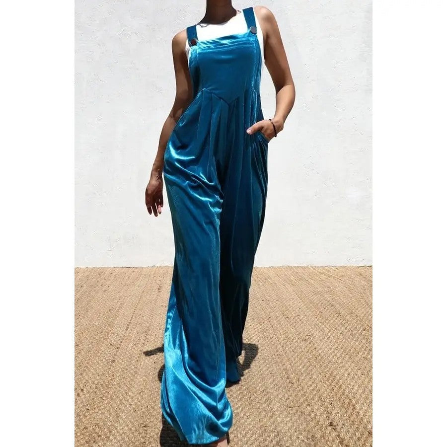 Velvet Luxe Square Neck Overalls
