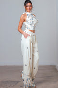 Embroidered Halter Top And Pants Set