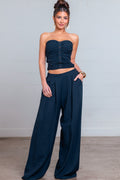Solid Ruched Sleeveless Top And Pants