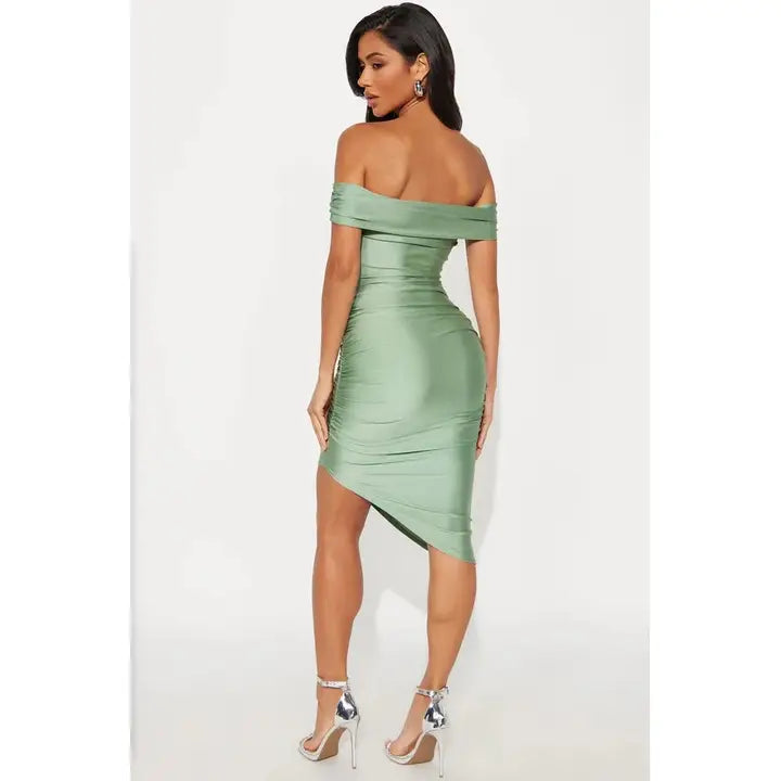Shakira Off Shoulder Midi Dress with Wire