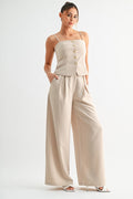 Button Front Top & Wide Leg Pant Set