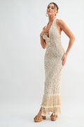 Isla Crochet Fringe Halter Maxi Dress