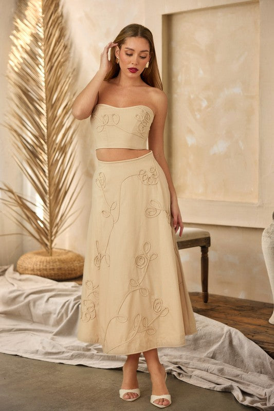 Linen Siwrl Top And Skirt Set