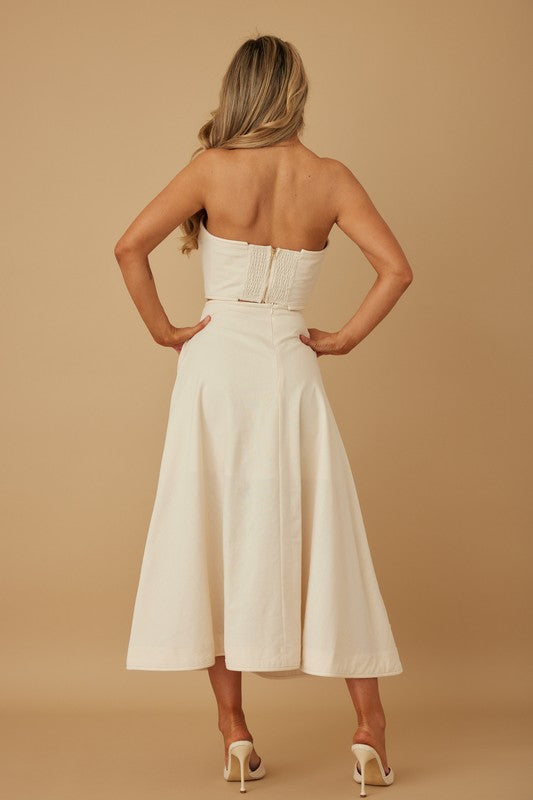 Linen Siwrl Top And Skirt Set