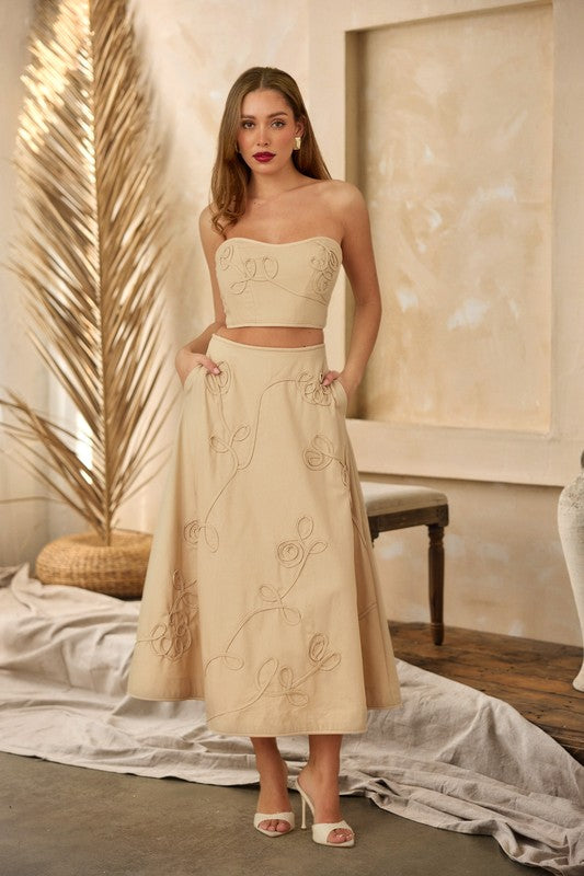 Linen Siwrl Top And Skirt Set