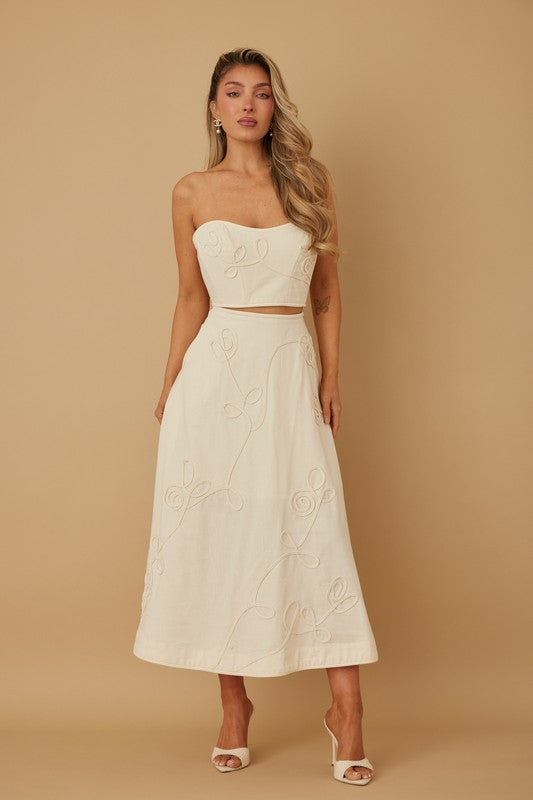 Linen Siwrl Top And Skirt Set