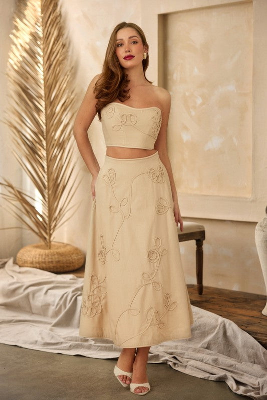 Linen Siwrl Top And Skirt Set