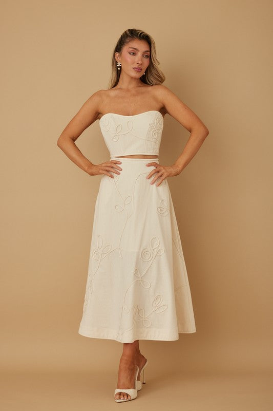 Linen Siwrl Top And Skirt Set