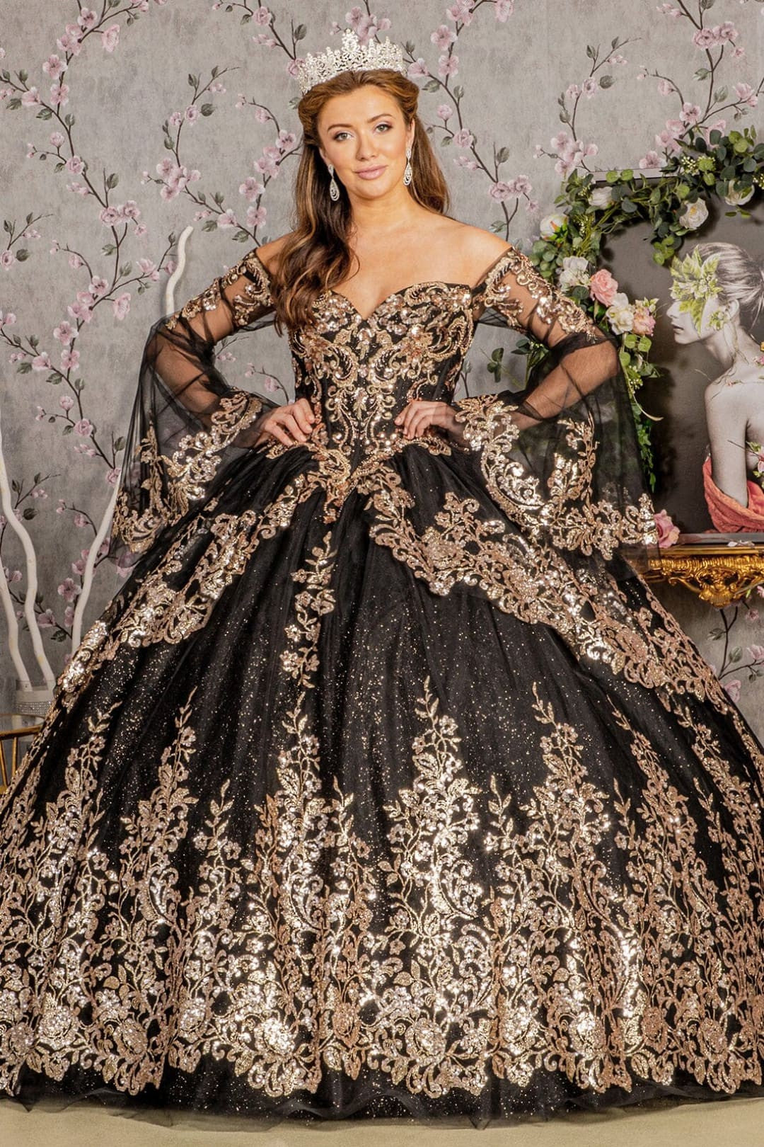 Long Sleeve Quince Ball Gown