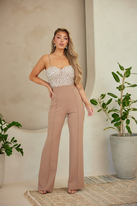 Jewel Sewn Detailed Top Fashion Jumpsuit
