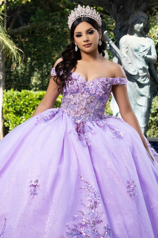 Off Shoulder 3d Floral Applique Quinceanera Dress
