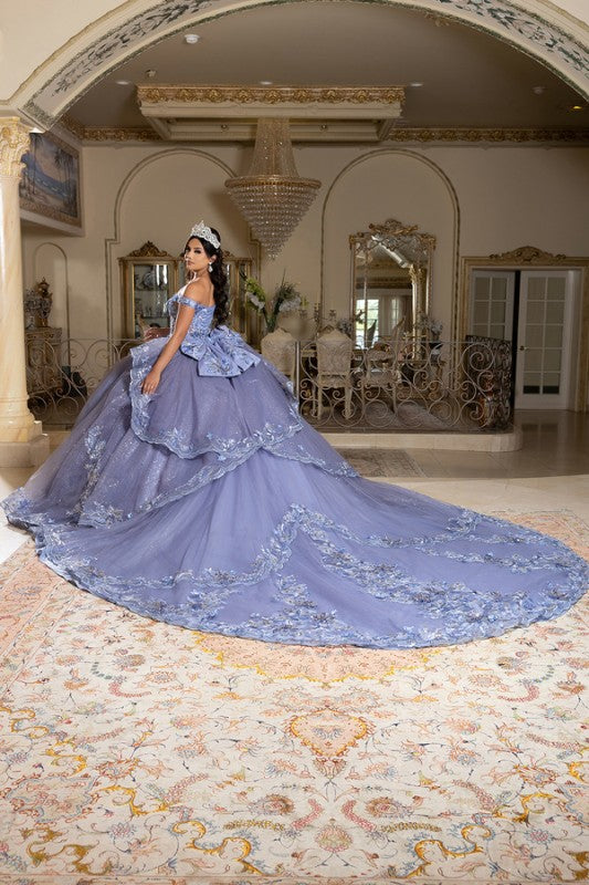 Off Shoulder 3d Floral Applique Quinceanera Dress