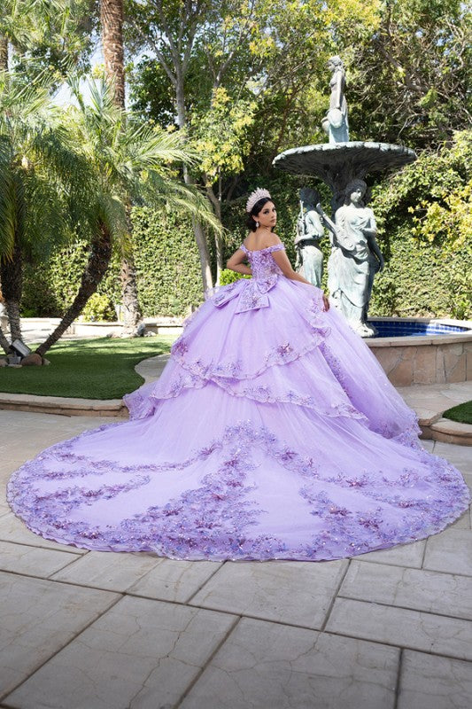 Off Shoulder 3d Floral Applique Quinceanera Dress