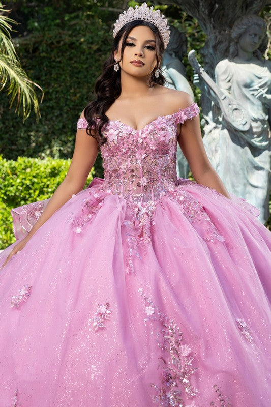 Off Shoulder 3d Floral Applique Quinceanera Dress