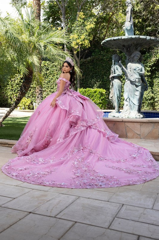 Off Shoulder 3d Floral Applique Quinceanera Dress