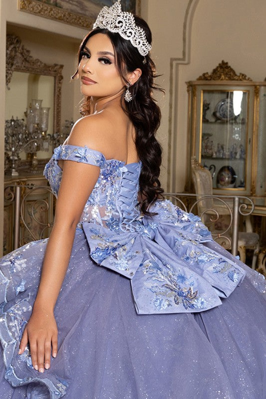 Off Shoulder 3d Floral Applique Quinceanera Dress