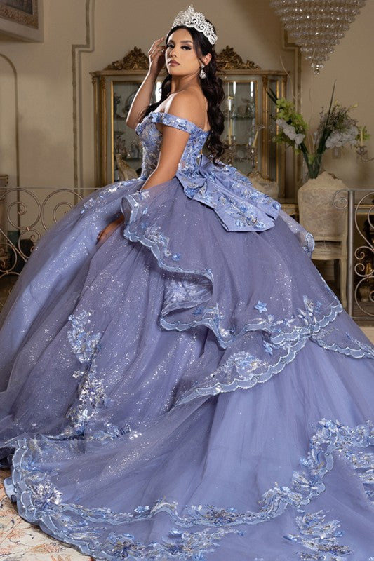 Off Shoulder 3d Floral Applique Quinceanera Dress