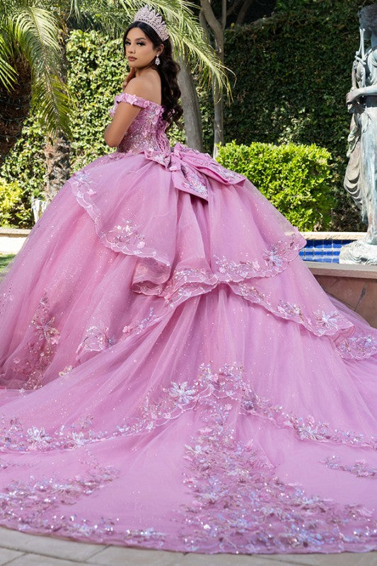 Off Shoulder 3d Floral Applique Quinceanera Dress