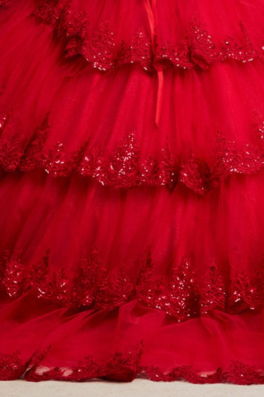 Off Shoulder Bone-in Corset Tier Skirt Ball Gown