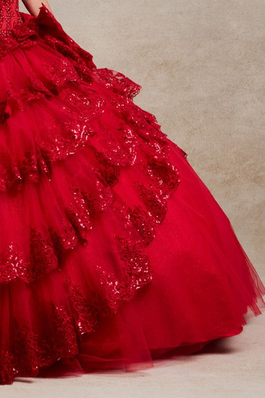 Off Shoulder Bone-in Corset Tier Skirt Ball Gown