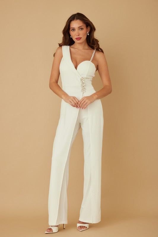 Open Slit Jewel Stone Detail Jumpsuit