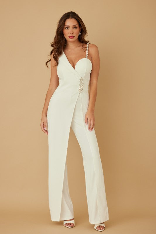 Open Slit Jewel Stone Detail Jumpsuit