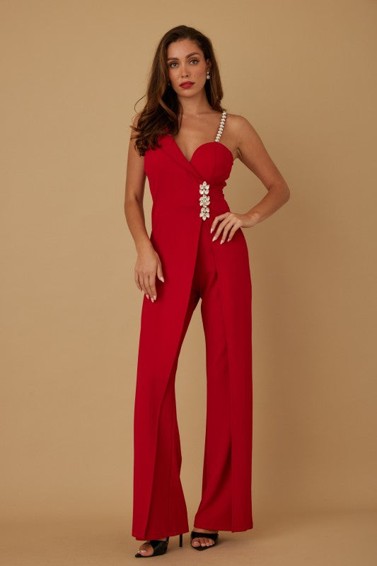 Open Slit Jewel Stone Detail Jumpsuit