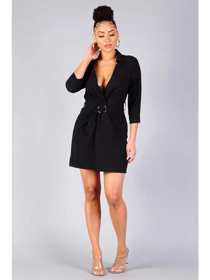 Stylish Front Twist Belted Shirt Dress
