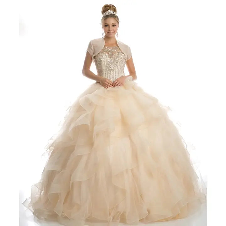 Sweetheart High Neckline and A Ruffled Tulle Ball Gown