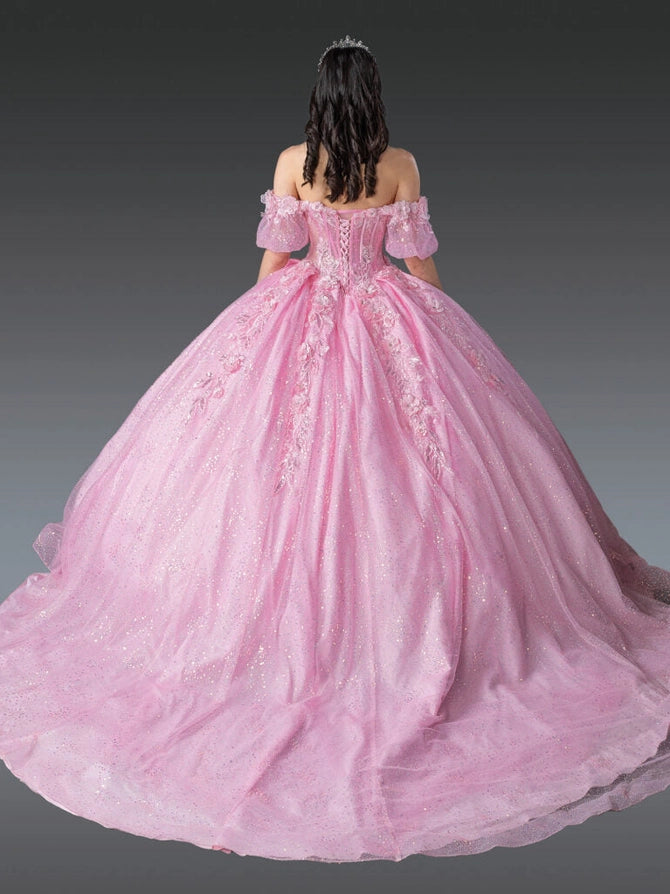 Off-Shoulder Floral Glitter Ball Gown Corset Bodice