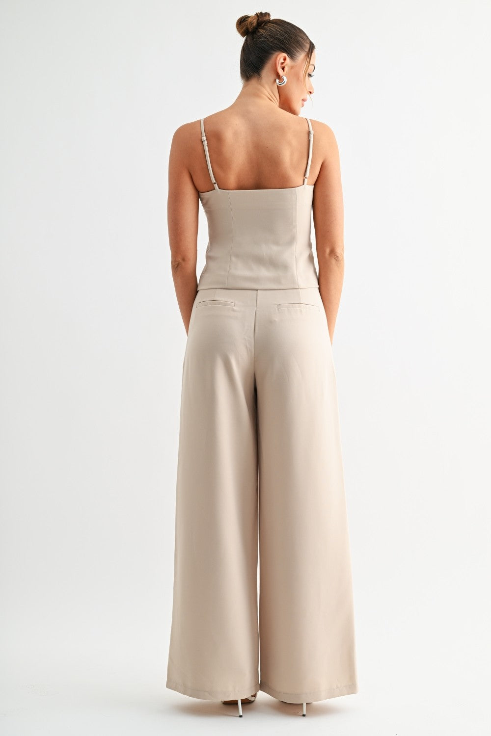 Button Front Top & Wide Leg Pant Set