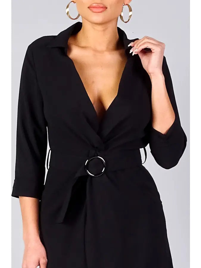 Stylish Front Twist Belted Shirt Dress