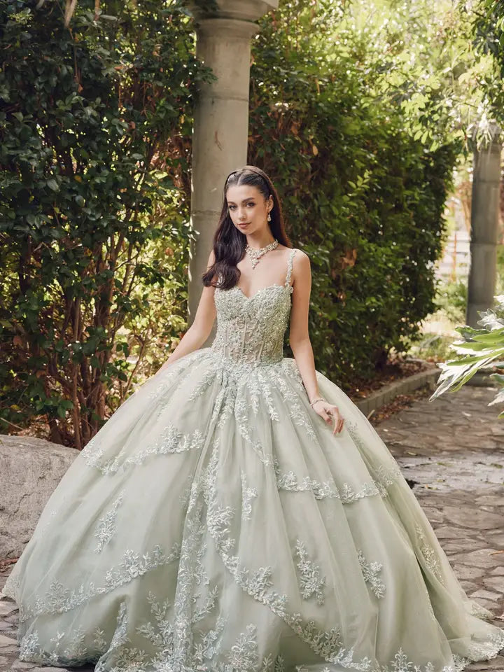 Embroidered Lace Bodice Sweetheart Long Quinceanera Dress