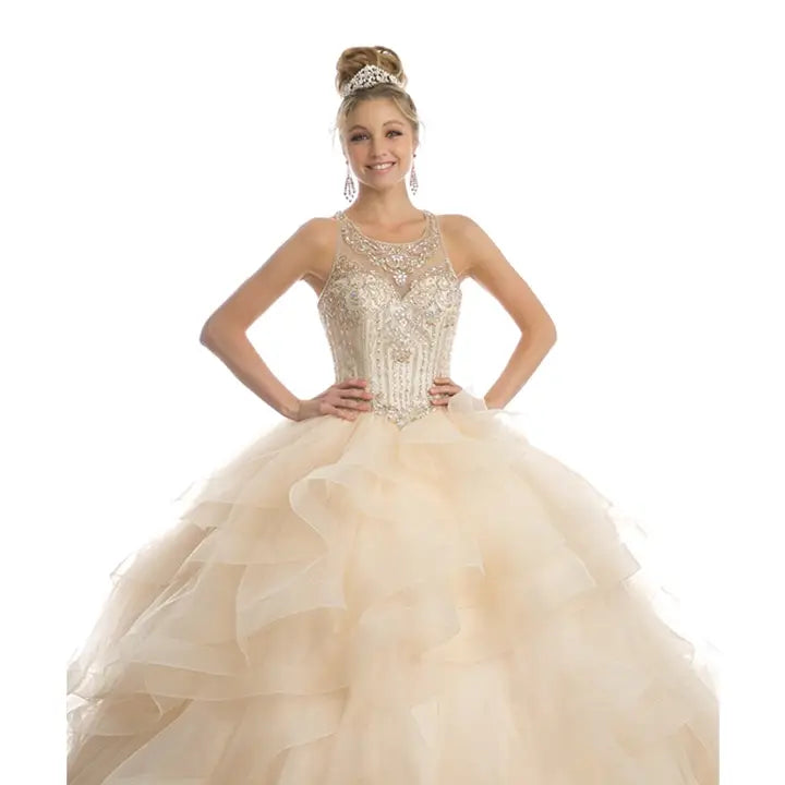 Sweetheart High Neckline and A Ruffled Tulle Ball Gown