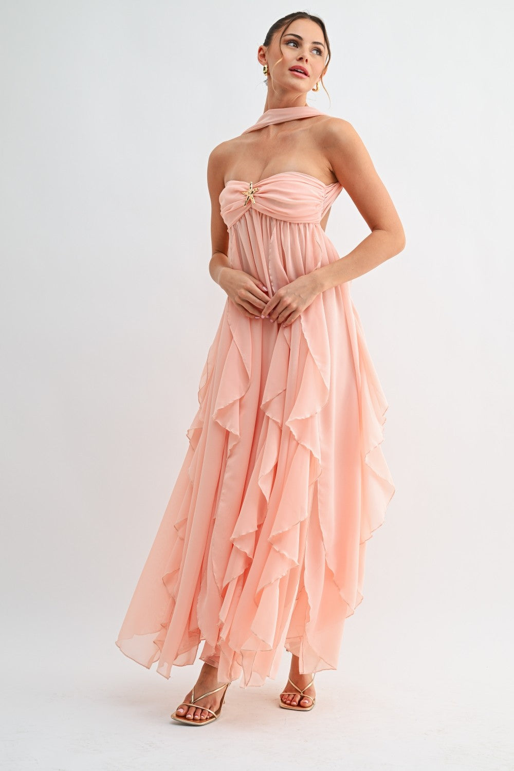 Halter Ruffle Maxi Dress