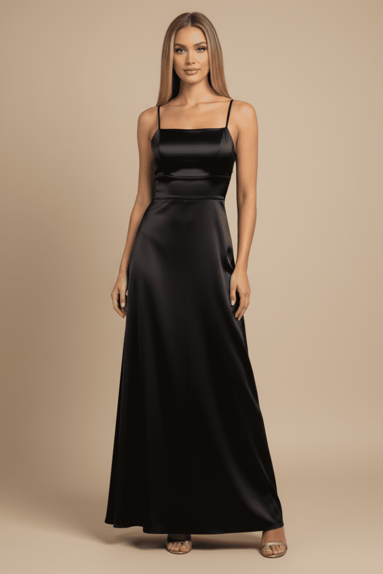 BRIDAL SATEEN LACE-UP BACK MAXI DRESS