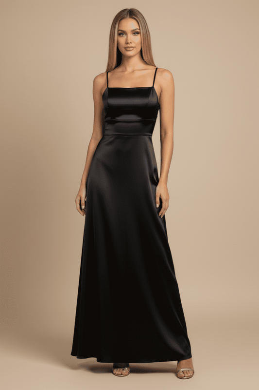 BRIDAL SATEEN LACE-UP BACK MAXI DRESS