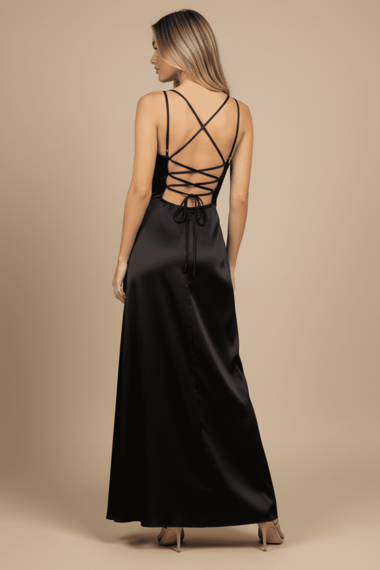 BRIDAL SATEEN LACE-UP BACK MAXI DRESS
