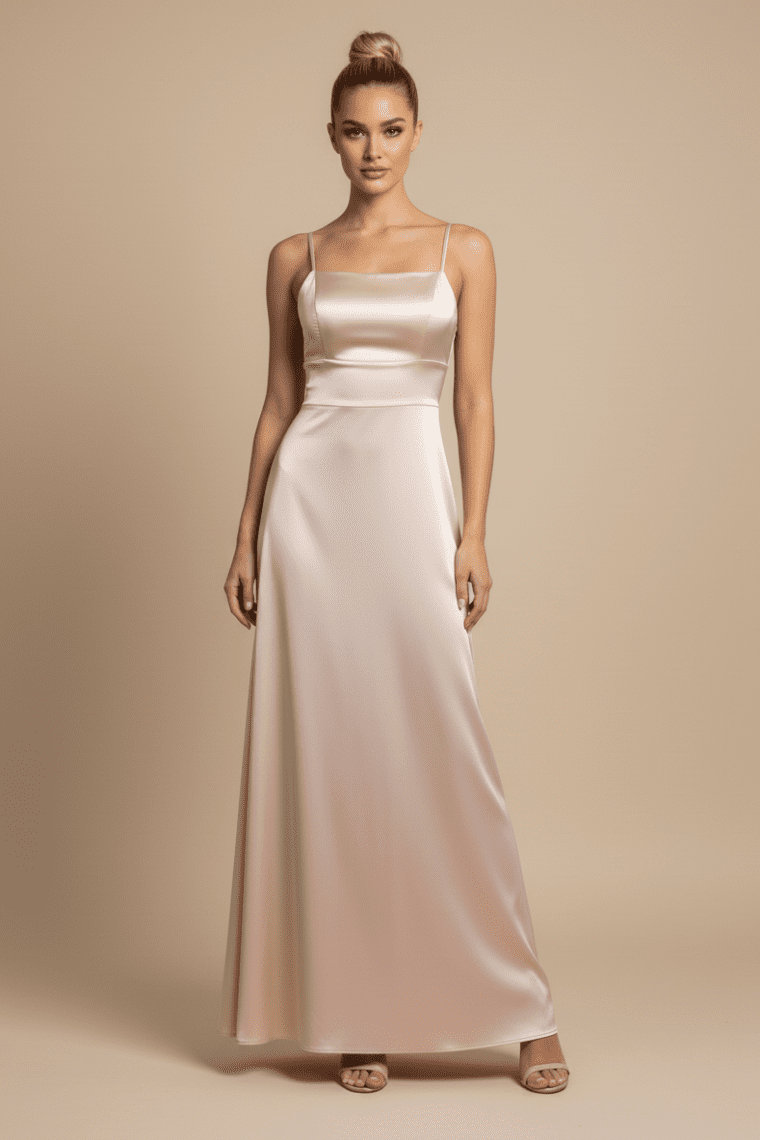 BRIDAL SATEEN LACE-UP BACK MAXI DRESS
