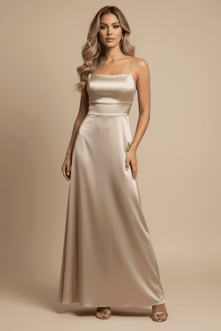 BRIDAL SATEEN LACE-UP BACK MAXI DRESS