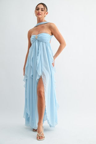 Halter Ruffle Maxi Dress
