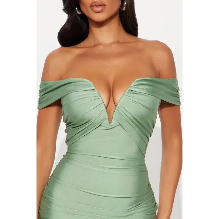 Shakira Off Shoulder Midi Dress with Wire